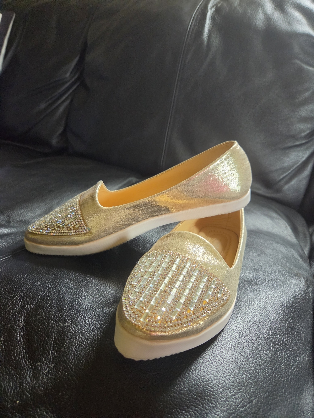 Women's Gold Crystal-Embellished Slip-On Flats